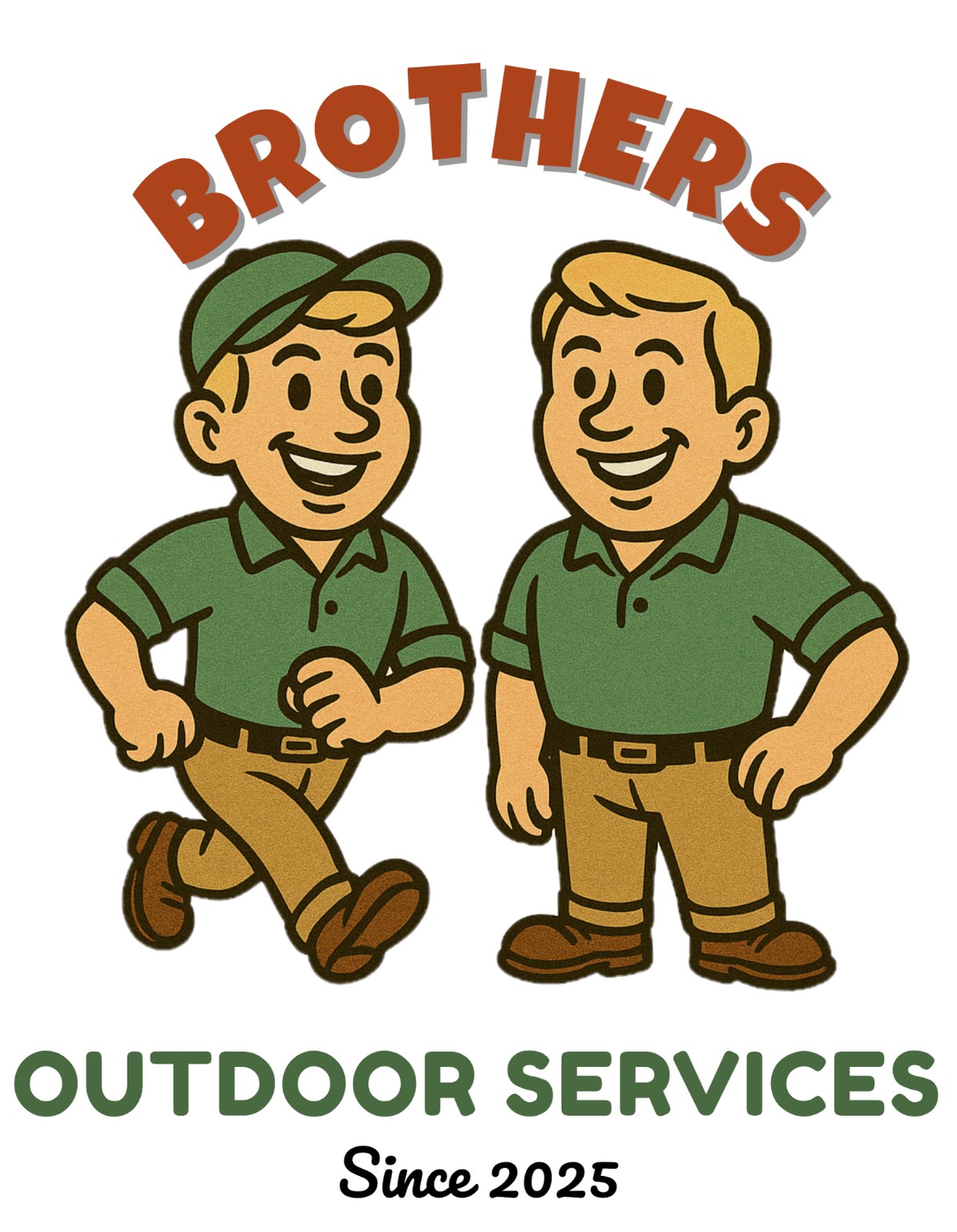Brothers Outdoor Services logo featuring our two mascots in green shirts
